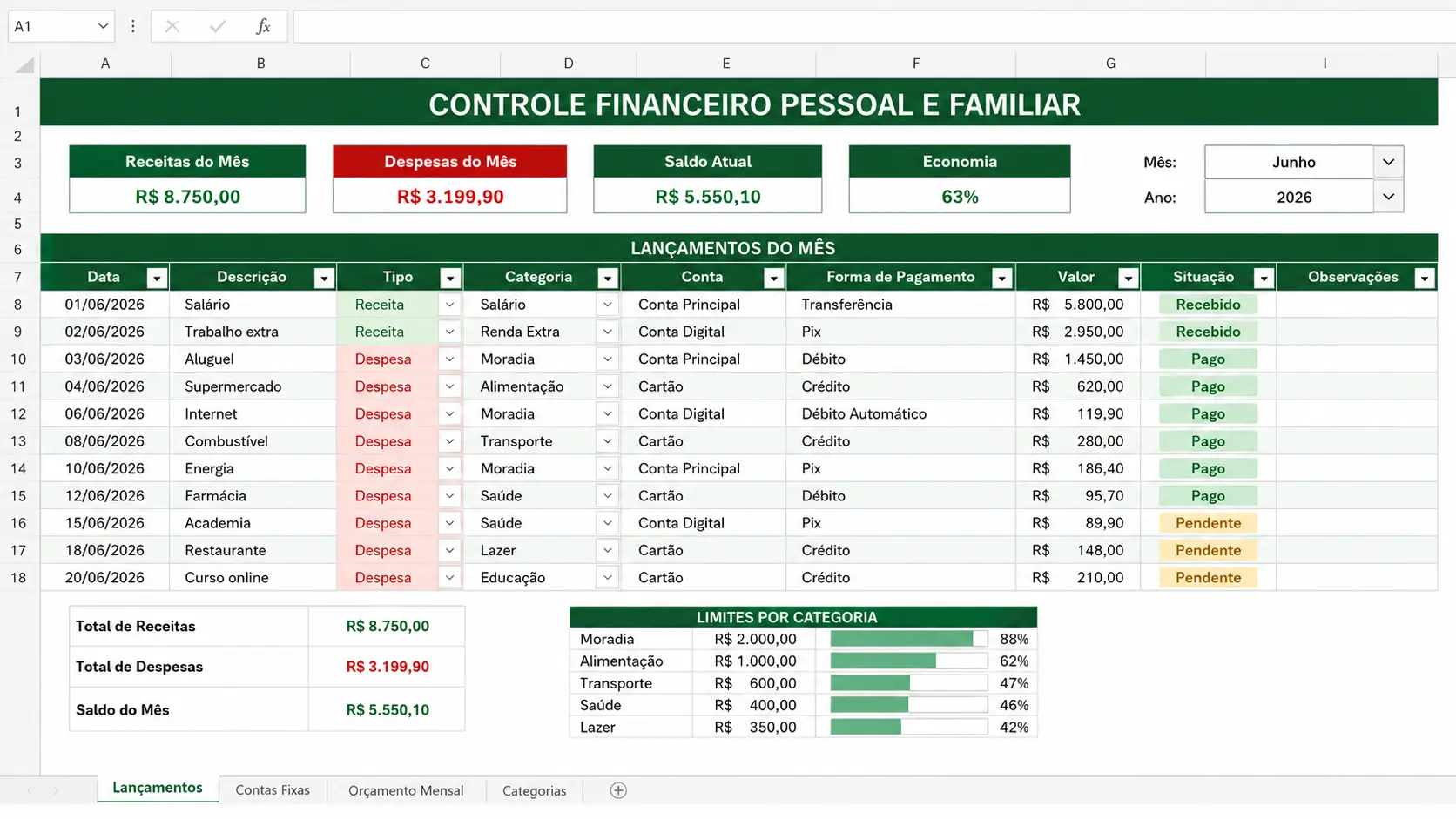 Planilha de Controle Financeiro Pessoal e Familiar