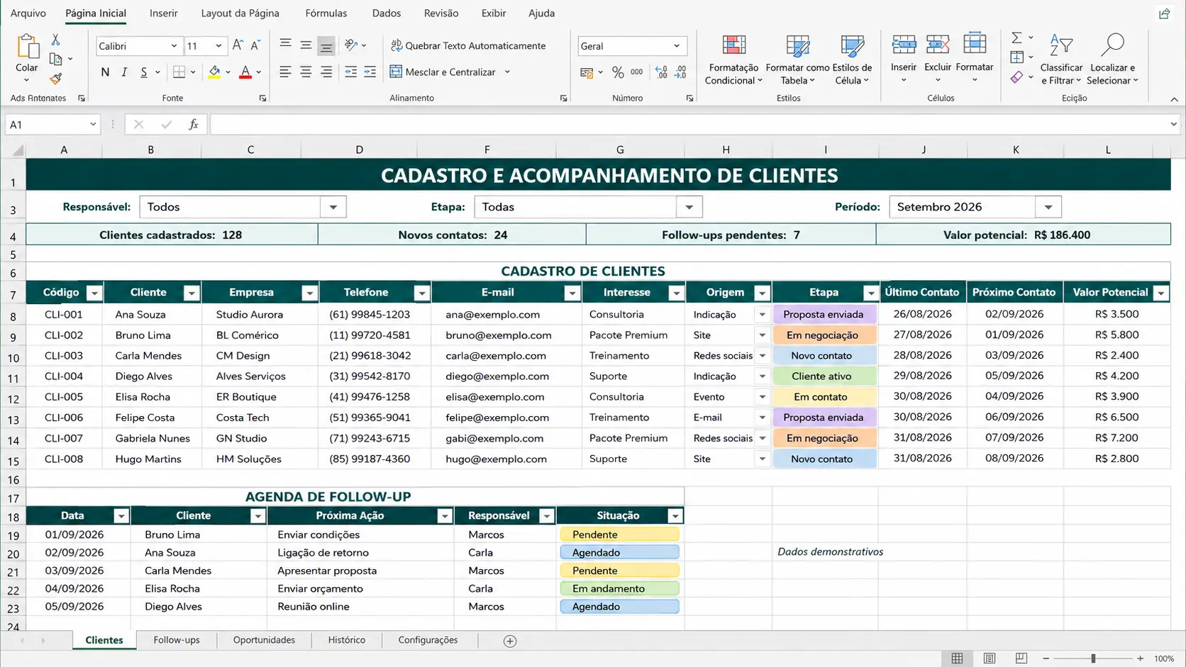 Planilha de Cadastro e Acompanhamento de Clientes